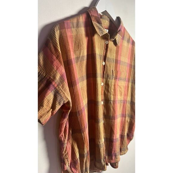 Madewell Women's Daily Shirt in Neon Madras Plaid Size Small Boxy Lagenlook - Picture 7 of 11